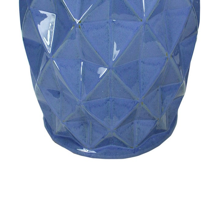 decorative Ceramic Garden Stool with Faceted Designs, Blue
