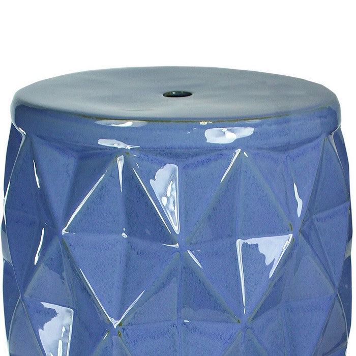 decorative Ceramic Garden Stool with Faceted Designs, Blue
