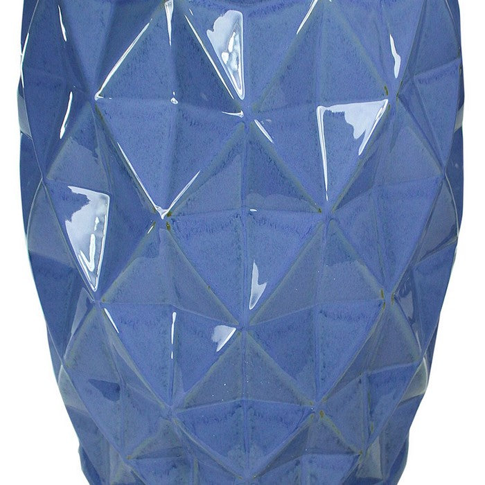 decorative Ceramic Garden Stool with Faceted Designs, Blue
