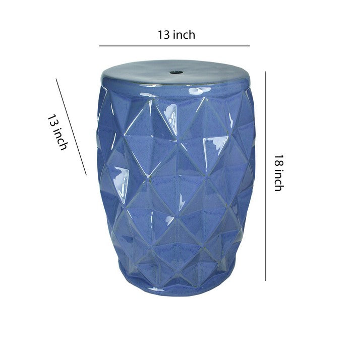 decorative Ceramic Garden Stool with Faceted Designs, Blue