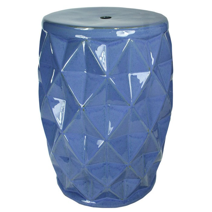 decorative Ceramic Garden Stool with Faceted Designs, Blue