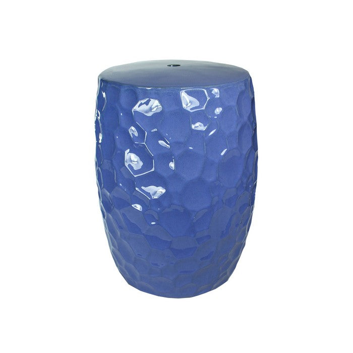 decorative Ceramic Garden Stool with Honeycomb Designs, Blue