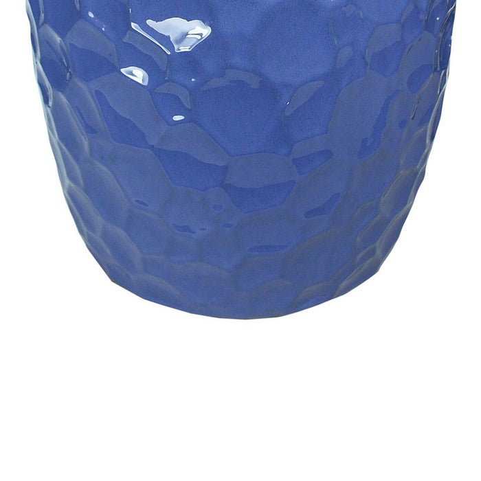 decorative Ceramic Garden Stool with Honeycomb Designs, Blue