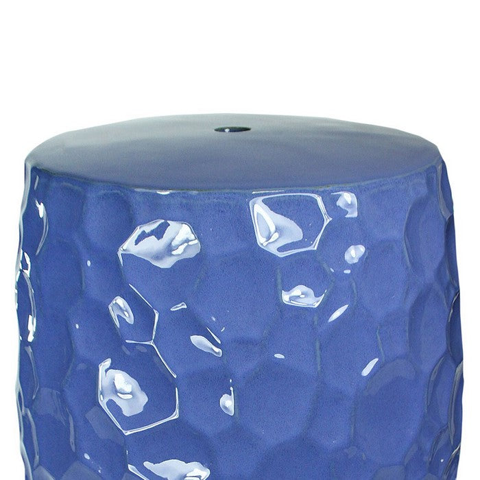 decorative Ceramic Garden Stool with Honeycomb Designs, Blue