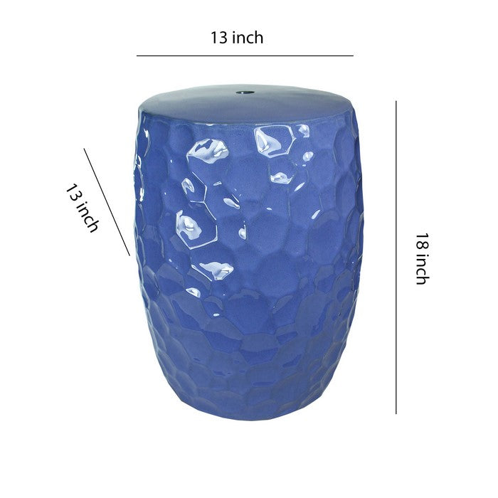 decorative Ceramic Garden Stool with Honeycomb Designs, Blue