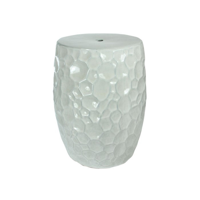 decorative Ceramic Garden Stool with Honeycomb Designs, White