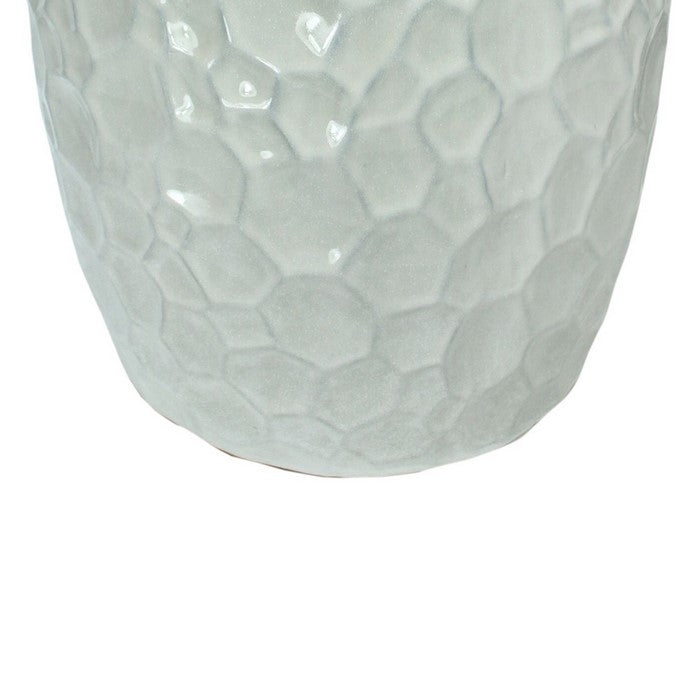 decorative Ceramic Garden Stool with Honeycomb Designs, White