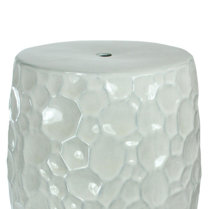 decorative Ceramic Garden Stool with Honeycomb Designs, White
