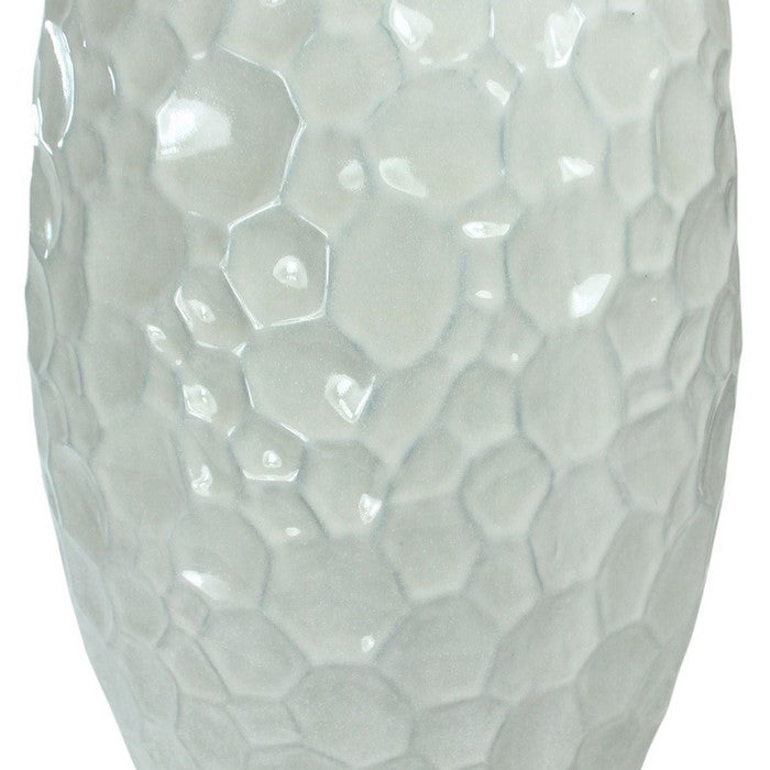 decorative Ceramic Garden Stool with Honeycomb Designs, White