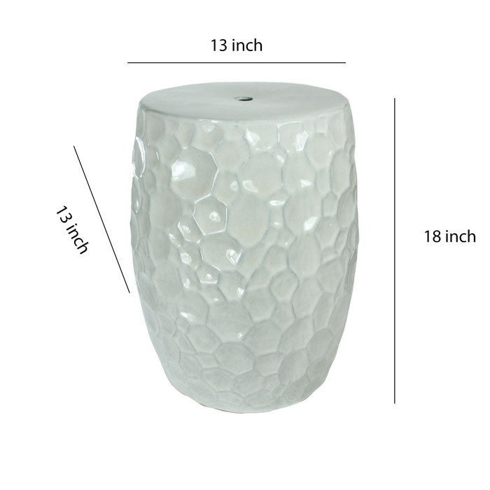 decorative Ceramic Garden Stool with Honeycomb Designs, White