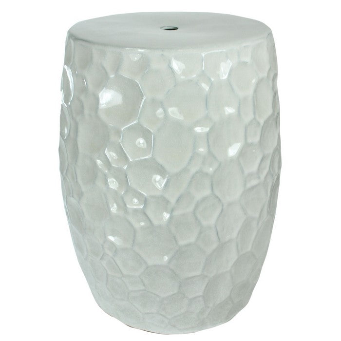 decorative Ceramic Garden Stool with Honeycomb Designs, White