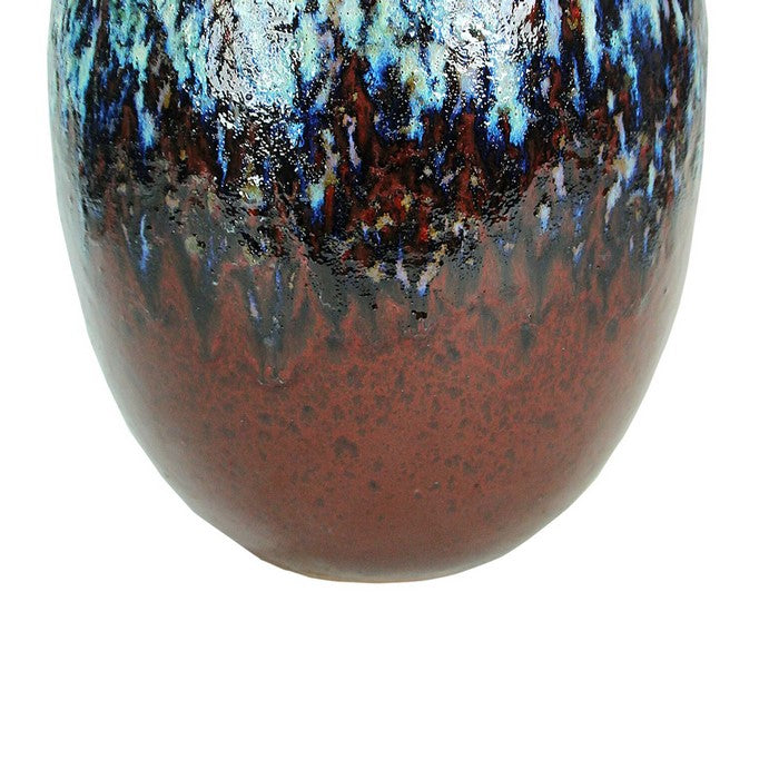 decorative Oval Glazed Pot with Distressed Details, Brown and Blue
