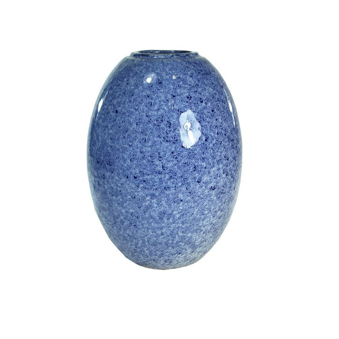 decorative Oval Shaped Glazed Pot with Distressed Details, Blue