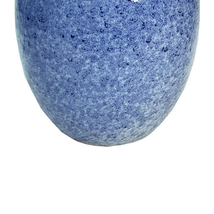 decorative Oval Shaped Glazed Pot with Distressed Details, Blue
