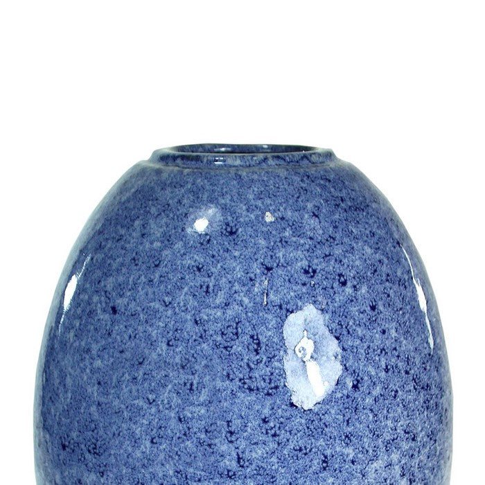decorative Oval Shaped Glazed Pot with Distressed Details, Blue