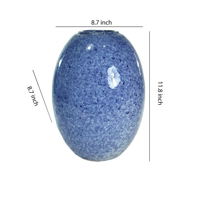 decorative Oval Shaped Glazed Pot with Distressed Details, Blue