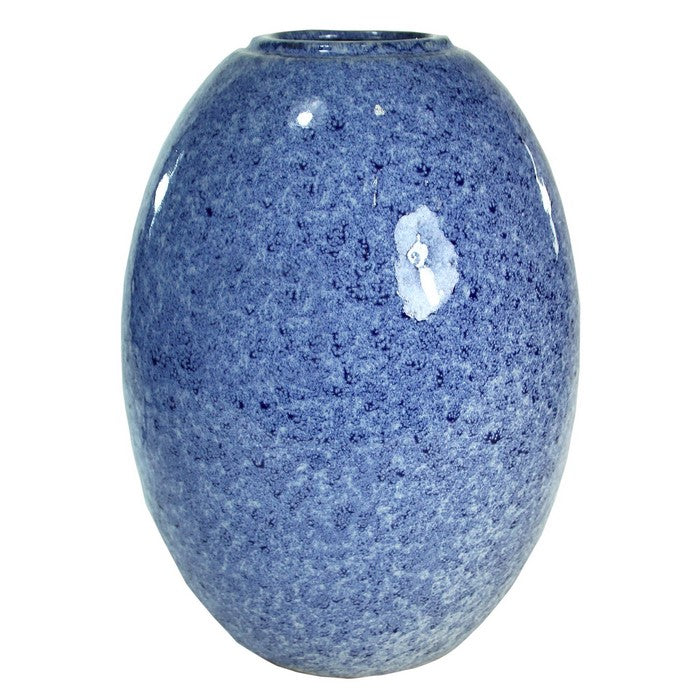 decorative Oval Shaped Glazed Pot with Distressed Details, Blue