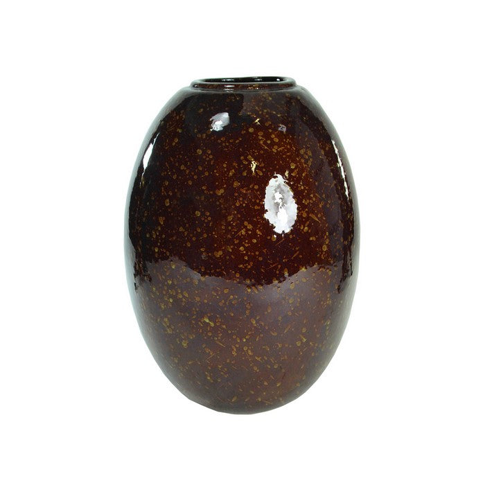 decorative Oval Shaped Glazed Pot with Distressed Details, Brown