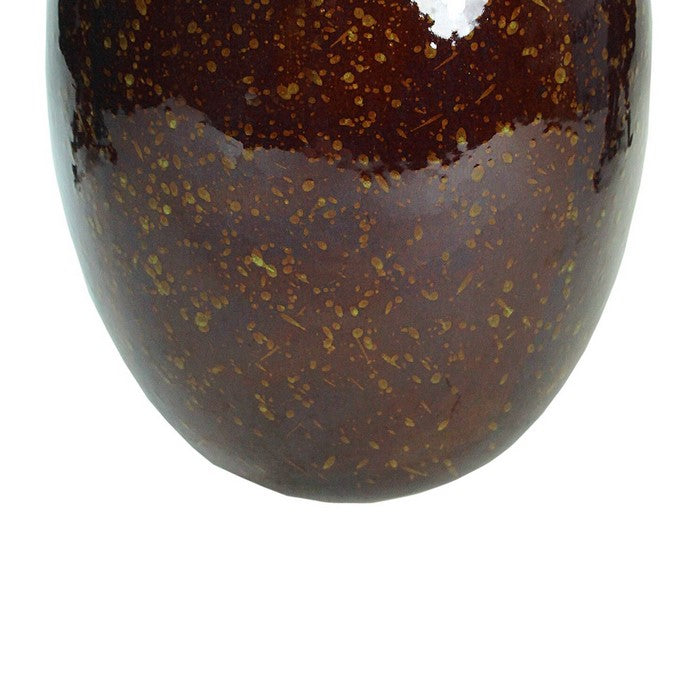 decorative Oval Shaped Glazed Pot with Distressed Details, Brown