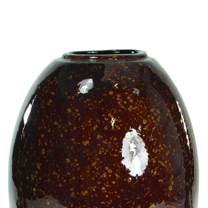 decorative Oval Shaped Glazed Pot with Distressed Details, Brown