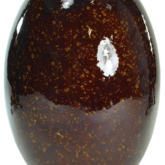 decorative Oval Shaped Glazed Pot with Distressed Details, Brown