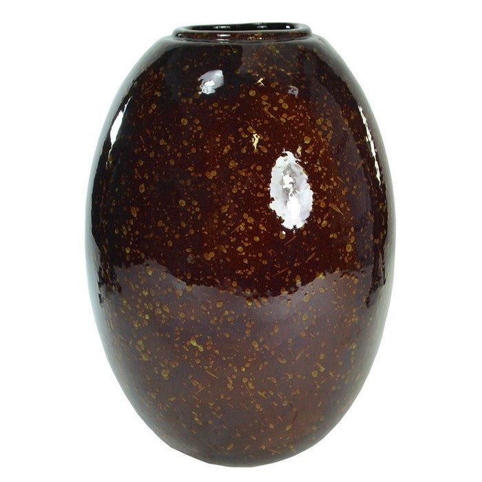 decorative Oval Shaped Glazed Pot with Distressed Details, Brown