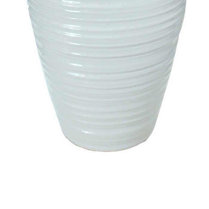 decorative Urn Shaped Ceramic Pot with Ring Handles, Large, White