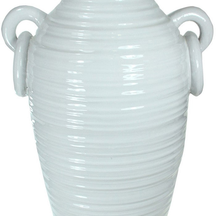 decorative Urn Shaped Ceramic Pot with Ring Handles, Large, White