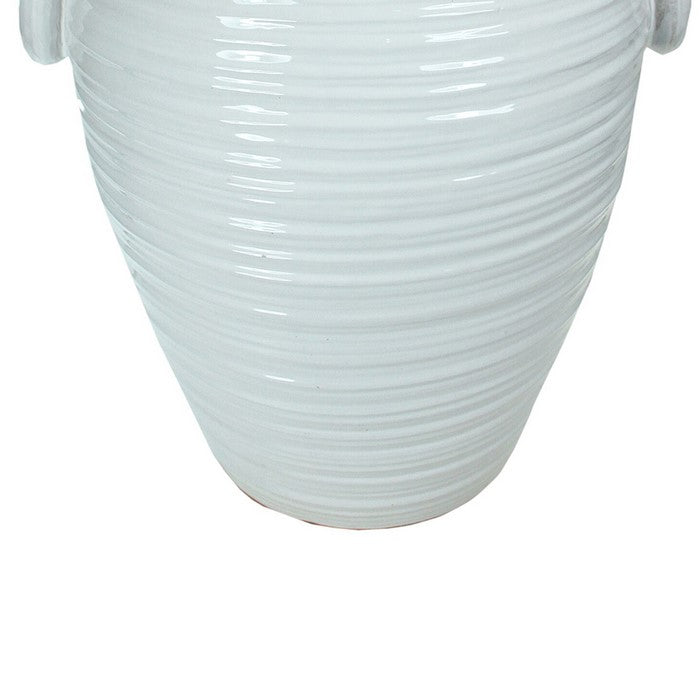 decorative Urn Shaped Ceramic Pot with Ring Handles, Medium, White