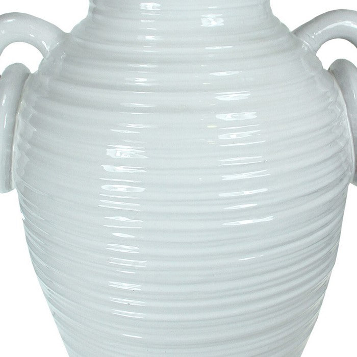 decorative Urn Shaped Ceramic Pot with Ring Handles, Medium, White