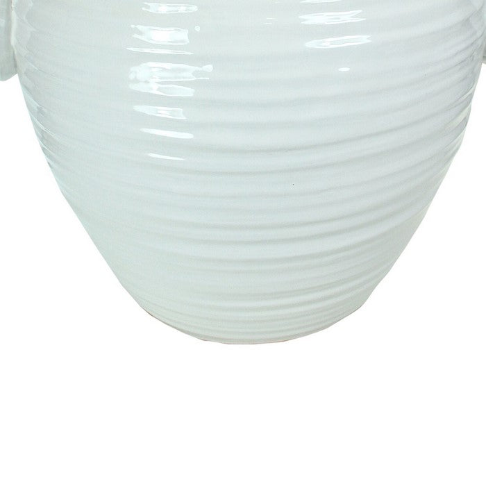 decorative Urn Shaped Ceramic Pot with Ring Handles, Small, White