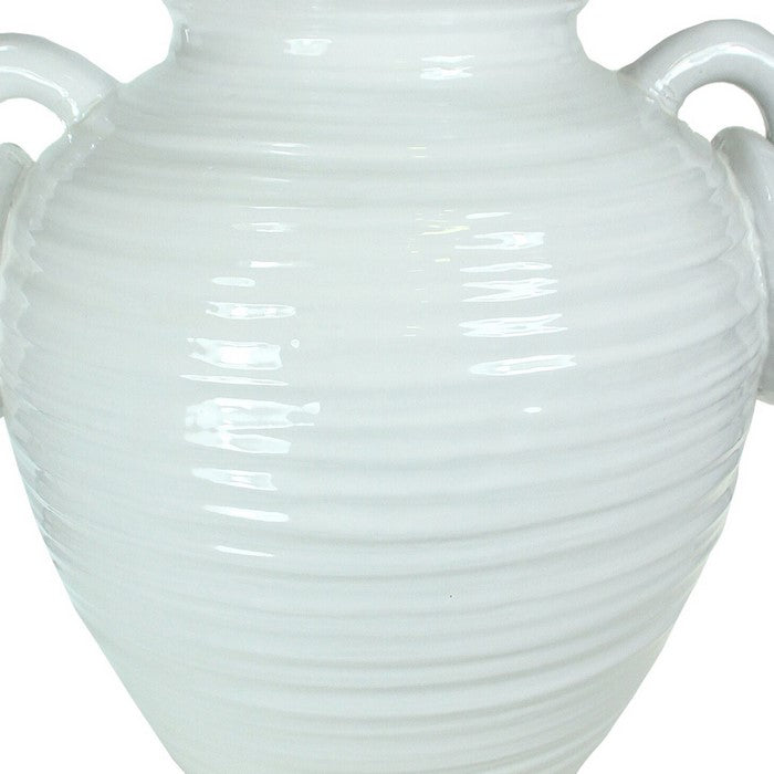 decorative Urn Shaped Ceramic Pot with Ring Handles, Small, White