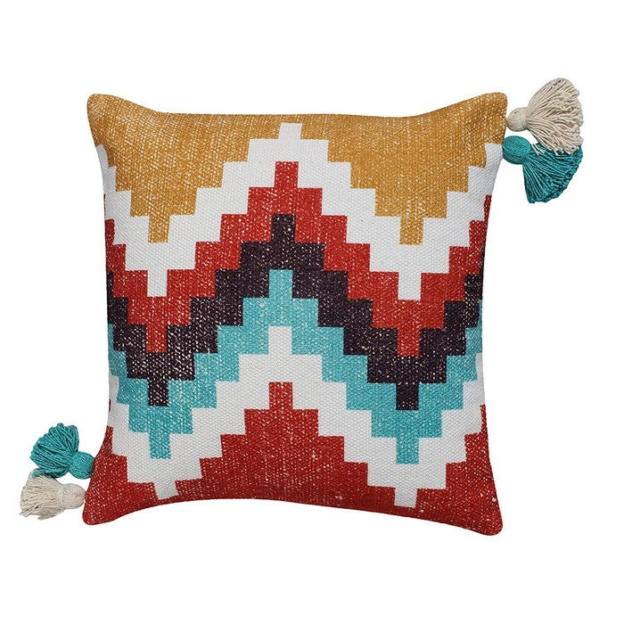 18 x 18 Cotton Hand Woven Dhurri Pillow with Kilim Print, Multicolor