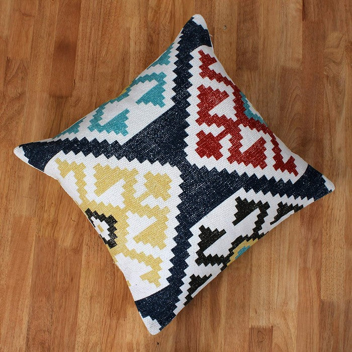 18 x 18 Cotton Hand Woven Zippered Pillow with Kilim Print, Multicolor