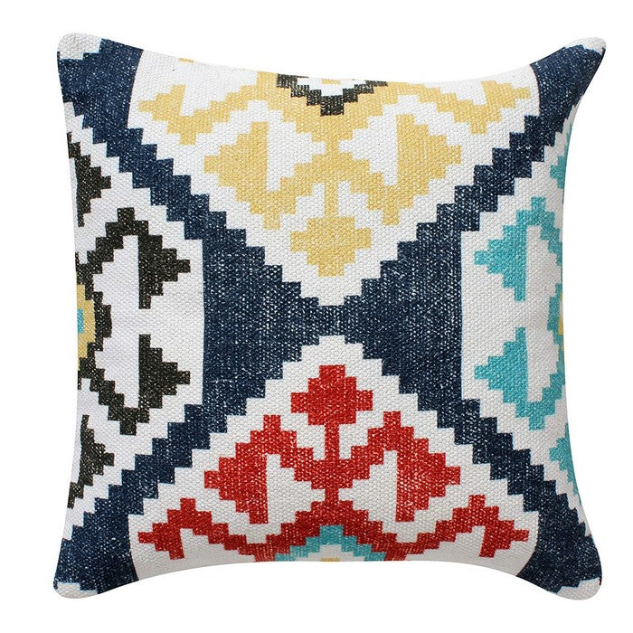 18 x 18 Cotton Hand Woven Zippered Pillow with Kilim Print, Multicolor