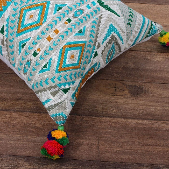 12 x 20 Cotton Hand Woven Dhurri Pillow with Geometric Details, Multicolor