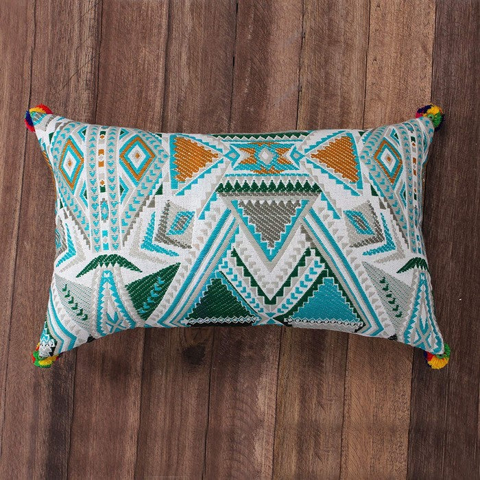 12 x 20 Cotton Hand Woven Dhurri Pillow with Geometric Details, Multicolor