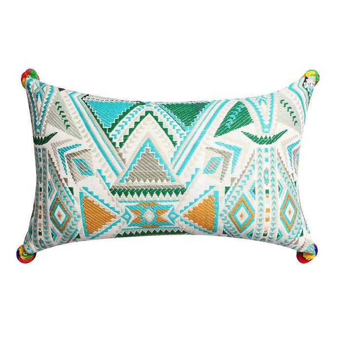 12 x 20 Cotton Hand Woven Dhurri Pillow with Geometric Details, Multicolor