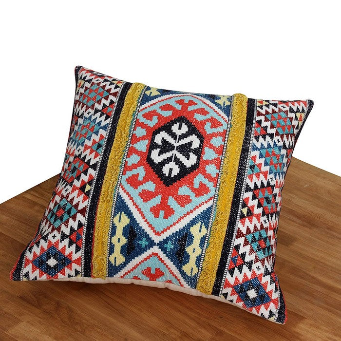 24 x 24 Cotton Hand Woven Floor Pillow with Kilim Printed Details, Multicolor