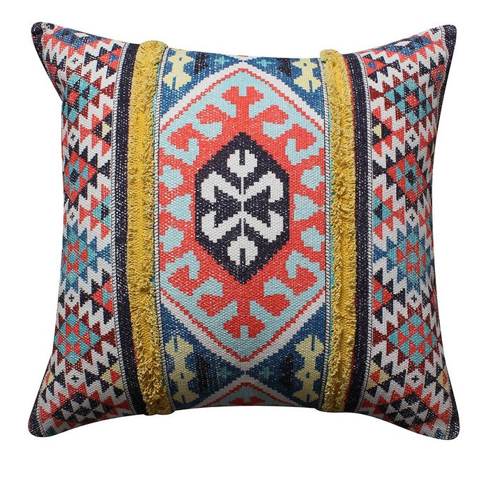 24 x 24 Cotton Hand Woven Floor Pillow with Kilim Printed Details, Multicolor