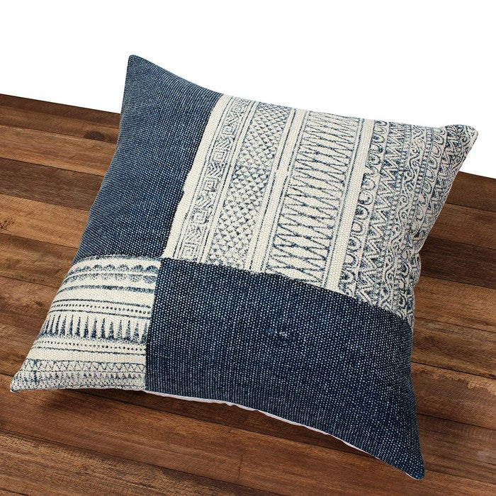 24 x 24 Cotton Hand Woven Throw Pillow with Kilim Printed Details, Multicolor