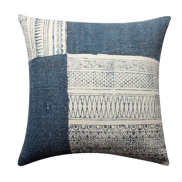 24 x 24 Cotton Hand Woven Throw Pillow with Kilim Printed Details, Multicolor
