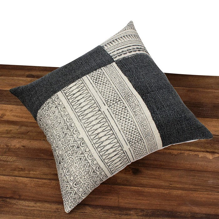 24 x 24 Cotton Hand Woven Zippered Pillow with Kilim Printed Details, Multicolor