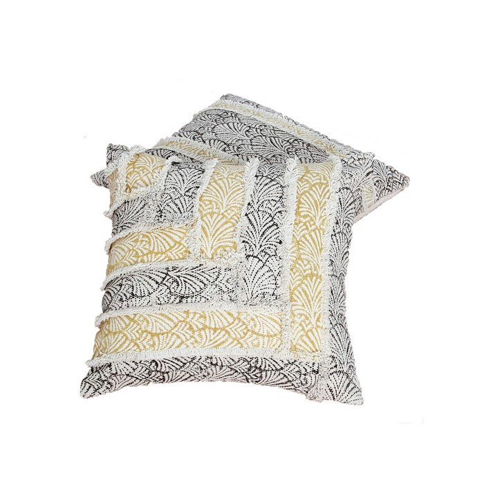 18 x 18 Cotton Hand Woven Pillows with Patch Work Details, Set of 2, Multicolor