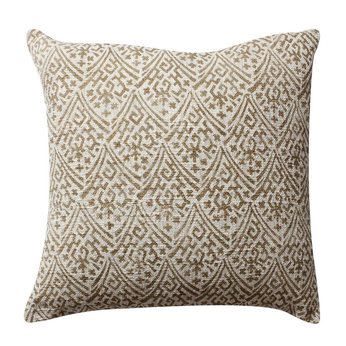 18 x 18 Hand Block Printed Cotton Pillow with Floral Details, Set of 2,Gold and Beige