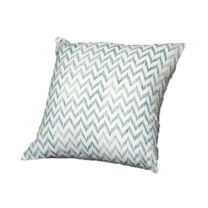 18 x 18 Cotton Pillow with Leaf Motif and Chevron Design, Set of 2, Blue and White