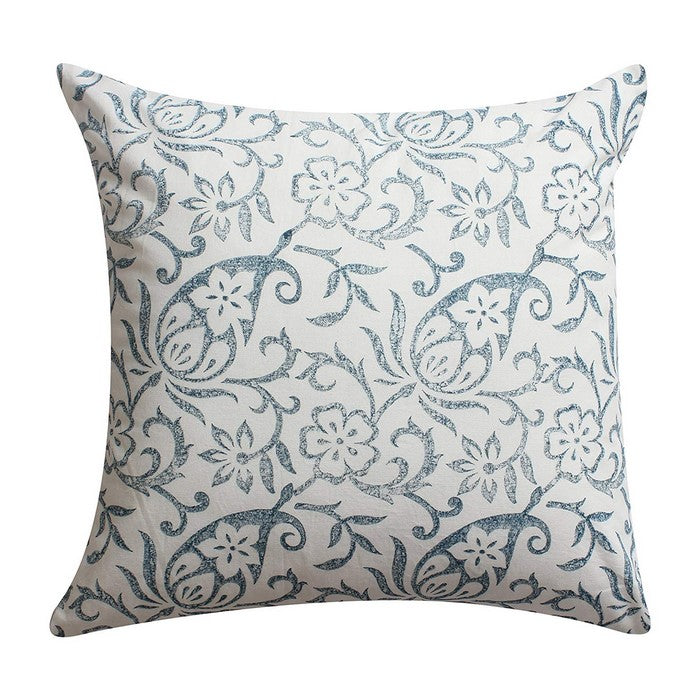 18 x 18 Nature Inspired Cotton Pillow with Geometric Details, Set of 2,Blue and White