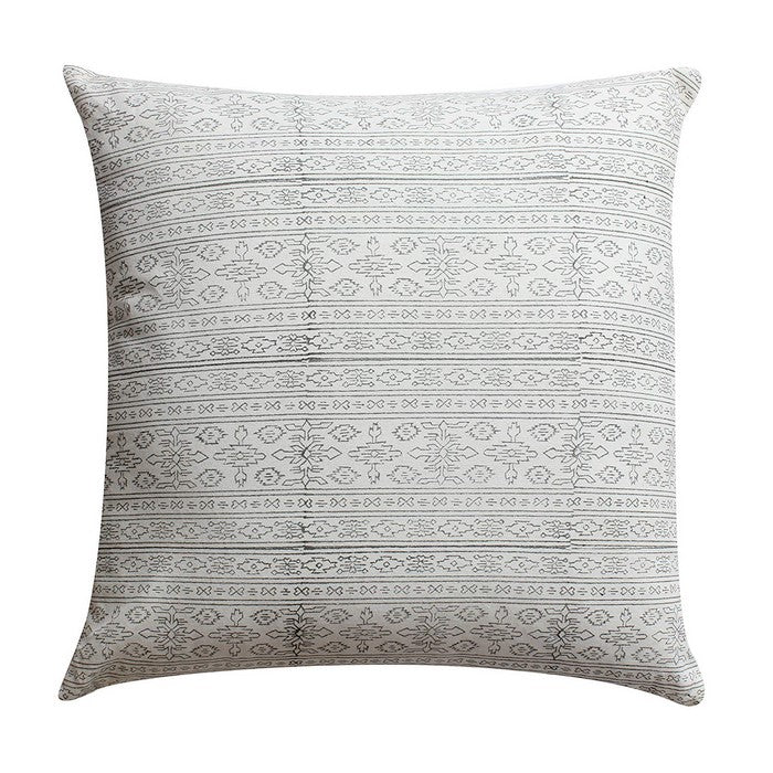 18 x 18 Hand Block Printed Cotton Pillow with Kilim Pattern, Set of 2, Black and White