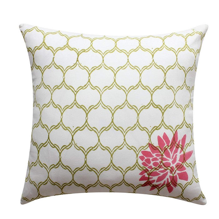 18 x 18 Quatrefoil Cotton Pillow with Floral Details, Set of 2, Multicolor