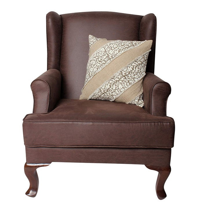 18 x 18 Hand Block Printed Cotton Pillow with Patchwork Details, Brown and Beige